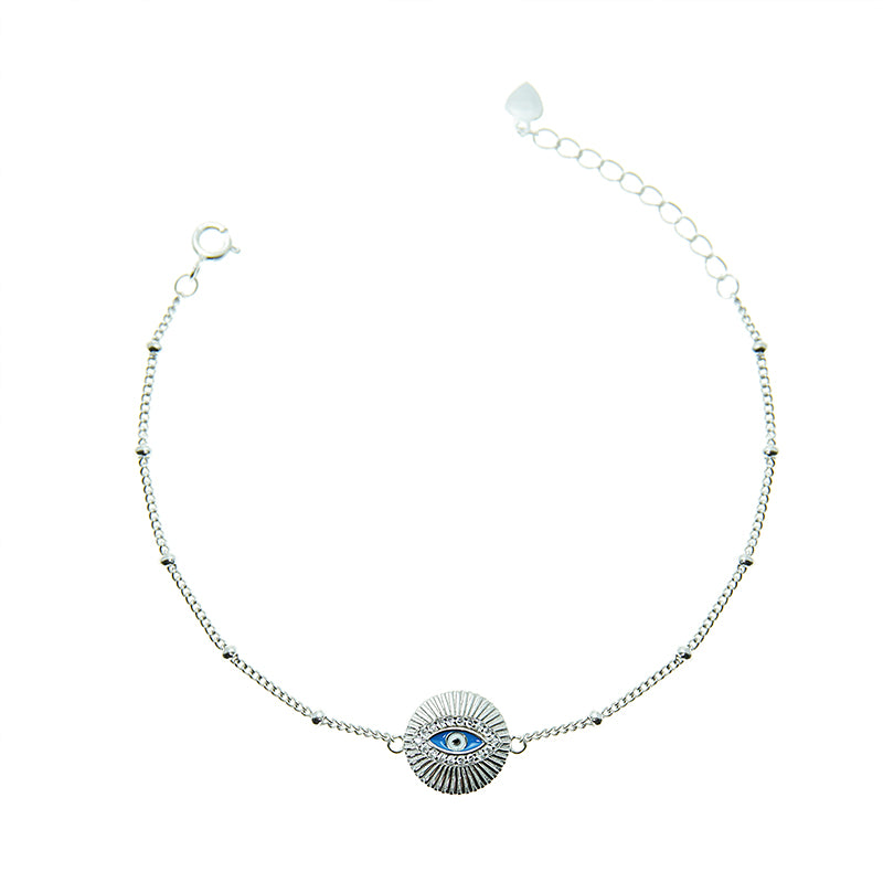 Silver House Light Blue Half Moon Haped Evil Eye Silver 925 Enamel Bracelet Individuation Fashion Accessories