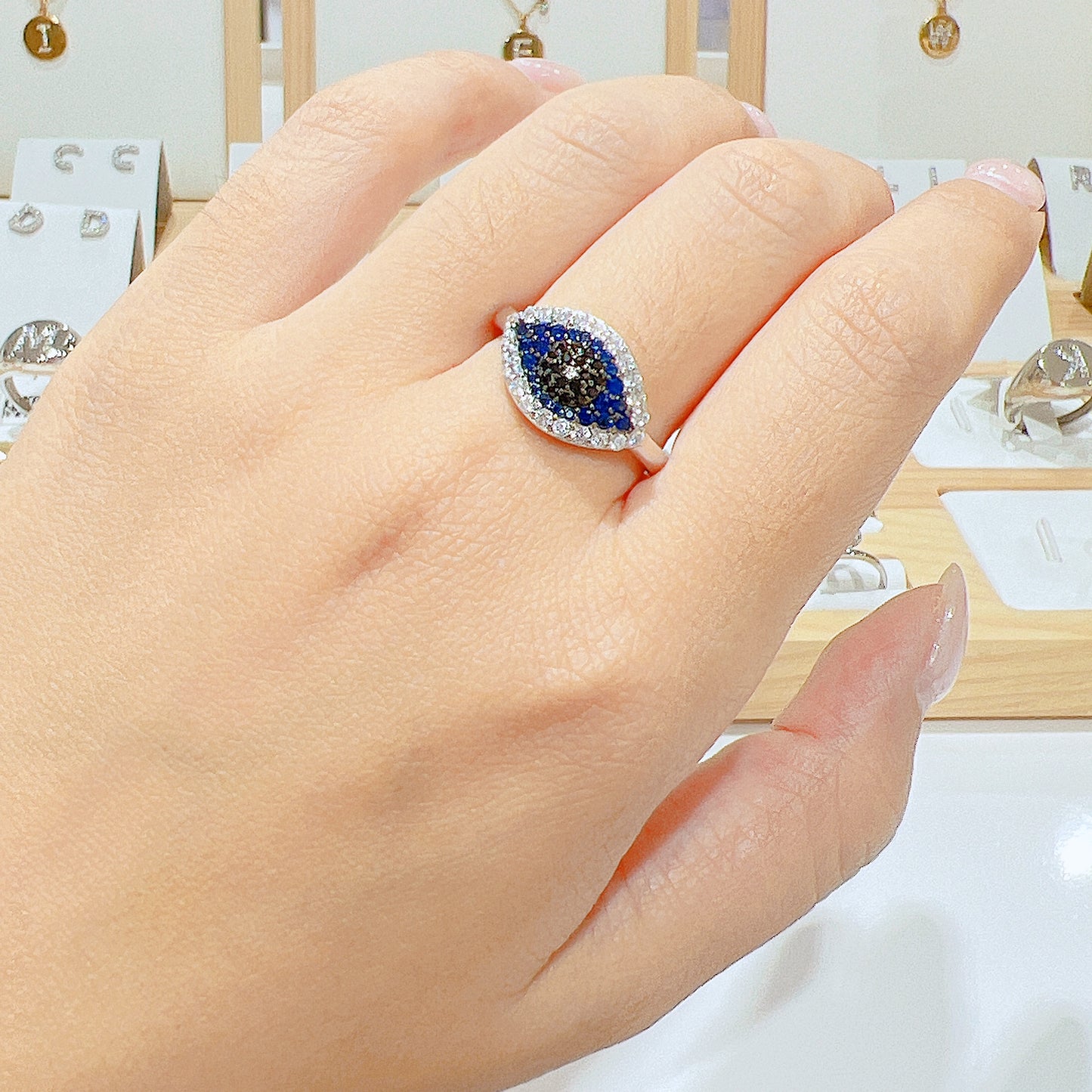 Multicolor zircon marquise evil eye silver 925 ring