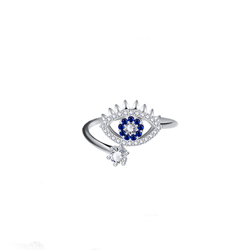 Silver House Dark Blue & White Zircon Sapphire Turquoise Evil Eye 925 Silver Ring Individuation Fashion Accessories