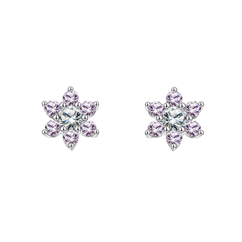 Silver House Hexagonal Star Pink Zircon Silver 925 Earrings Fashion