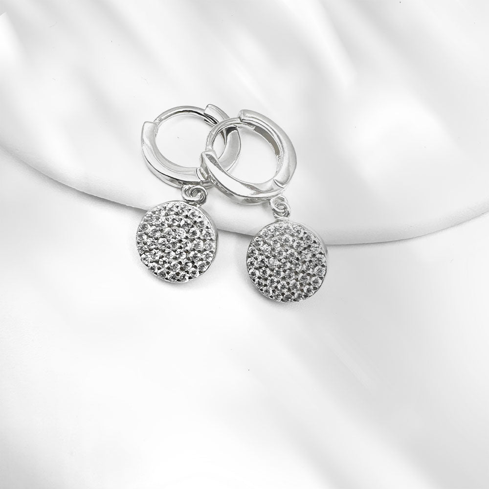 Silver House White Zircon Round 925 Huggie Earrings Simple and exquisite