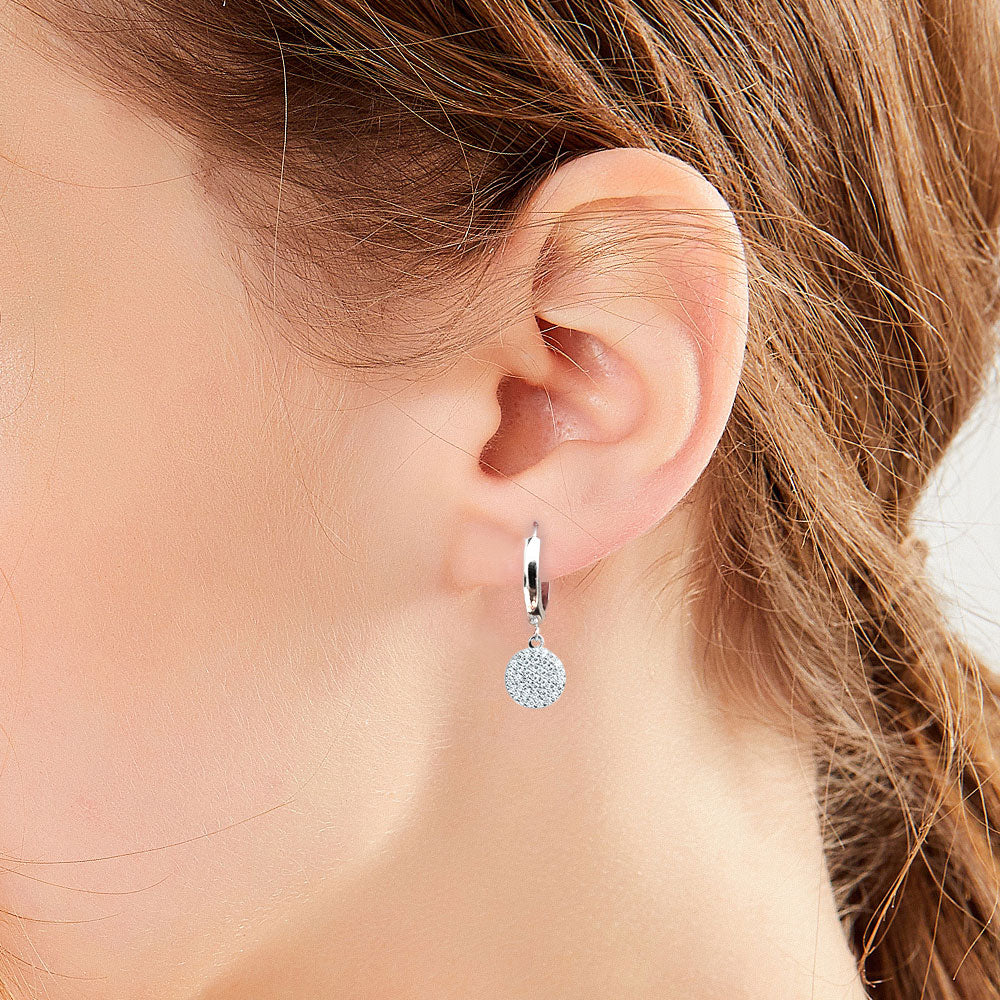 Silver House White Zircon Round 925 Huggie Earrings Simple and exquisite