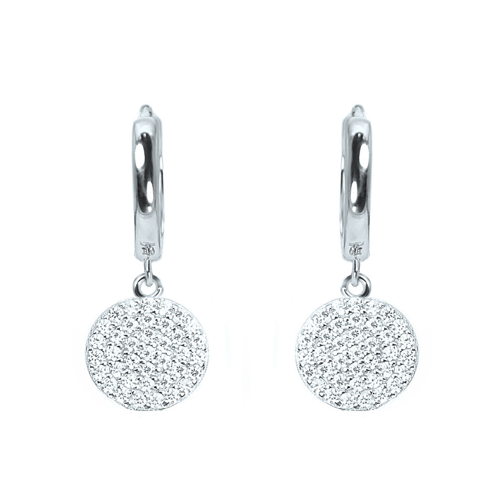 Silver House White Zircon Round 925 Huggie Earrings Simple and exquisite