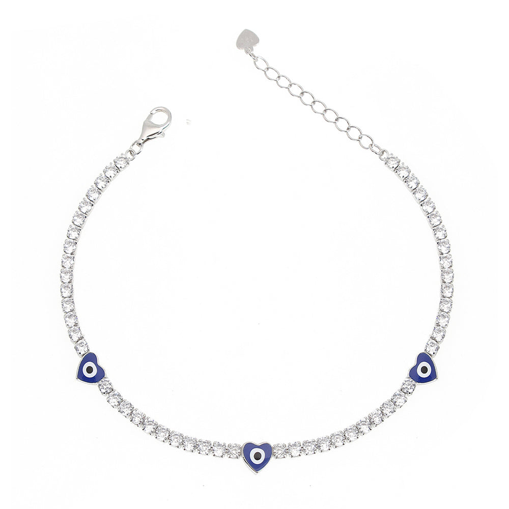 Silver House White Zircon Dark Blue Enamel Heart Haped Evil Eye Silver 925 Bracelet Individuation Fashion Accessories