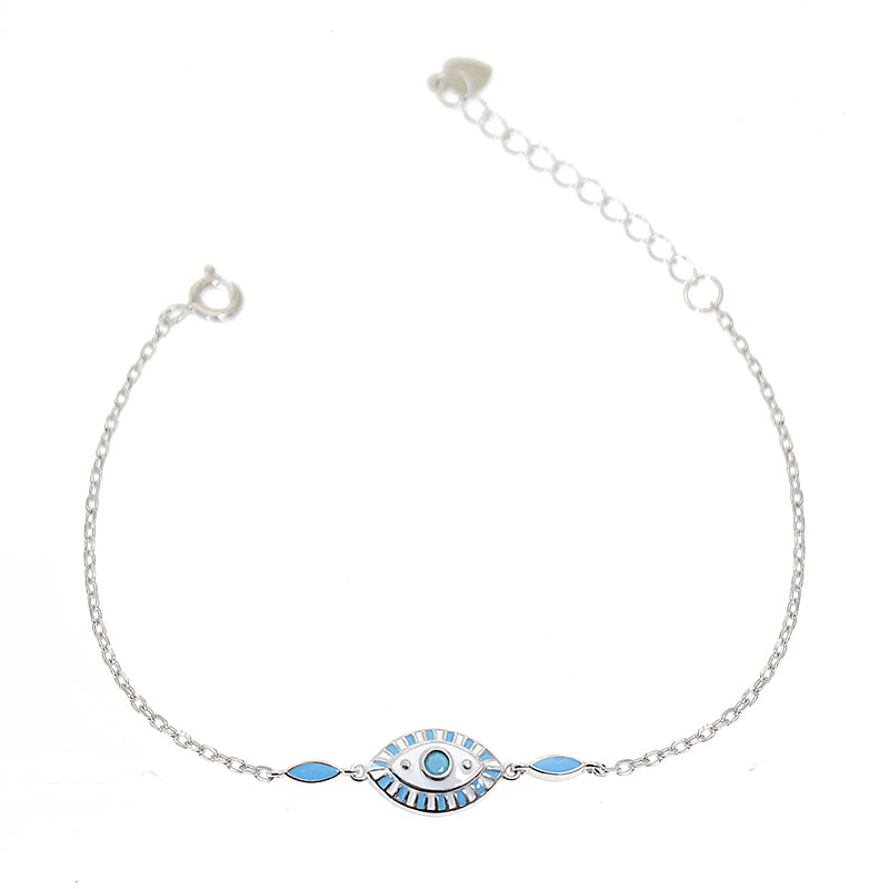 Light Blue Enamel Evil Eye Turquoise Silver 925 Bracelet