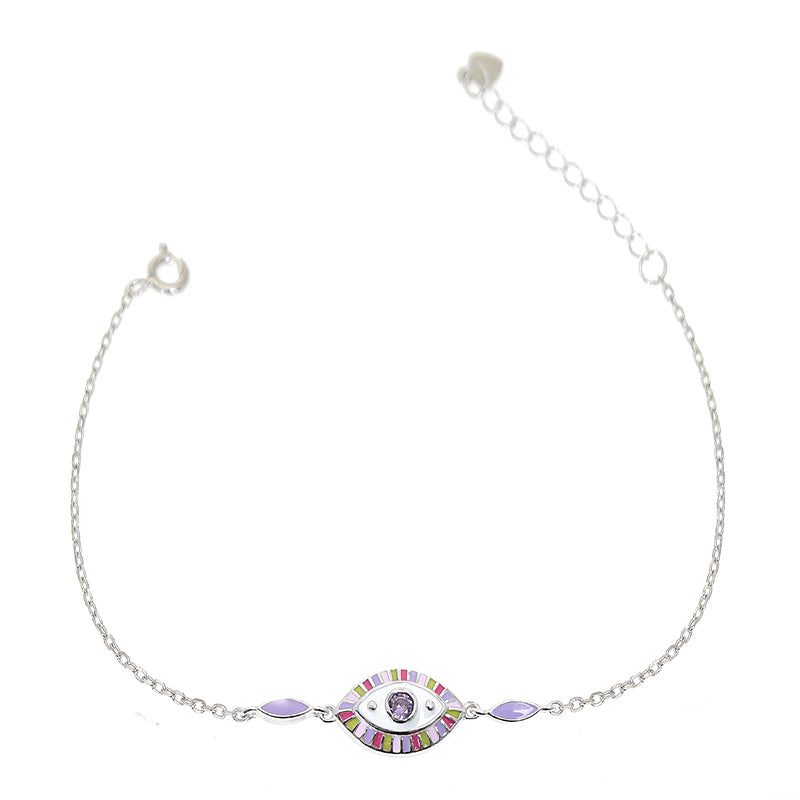 Rainbow Enamel Evil Eye Amethyst Silver 925 Bracelet