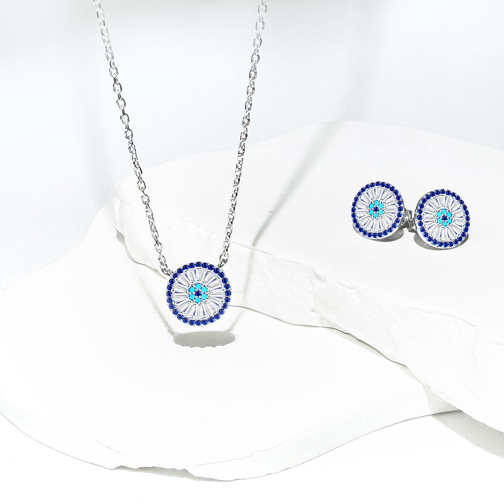 Silver House Zircon Evil Eye Silver 925 Circle Earrings Fashion Accessories