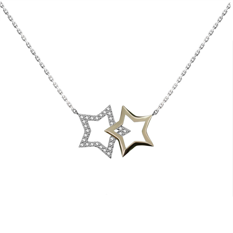 Silver House Golden Star & Zircon Star Silver 925 Necklace Sweet