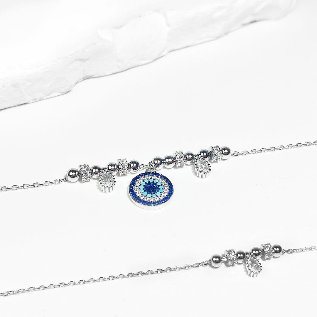 Silver House Turquoise Sapphire Zircon Evil Eye Silver 925 Necklace Teardrop