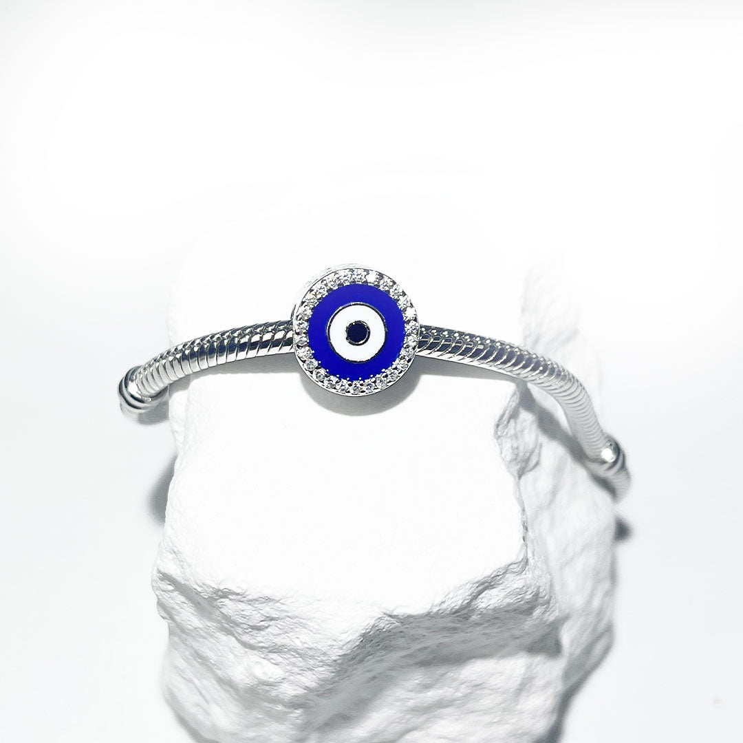 Silver House Evil Eye Snake Chain Charm Silver 925 Sapphire Enamel Zircon Individuation Fashion