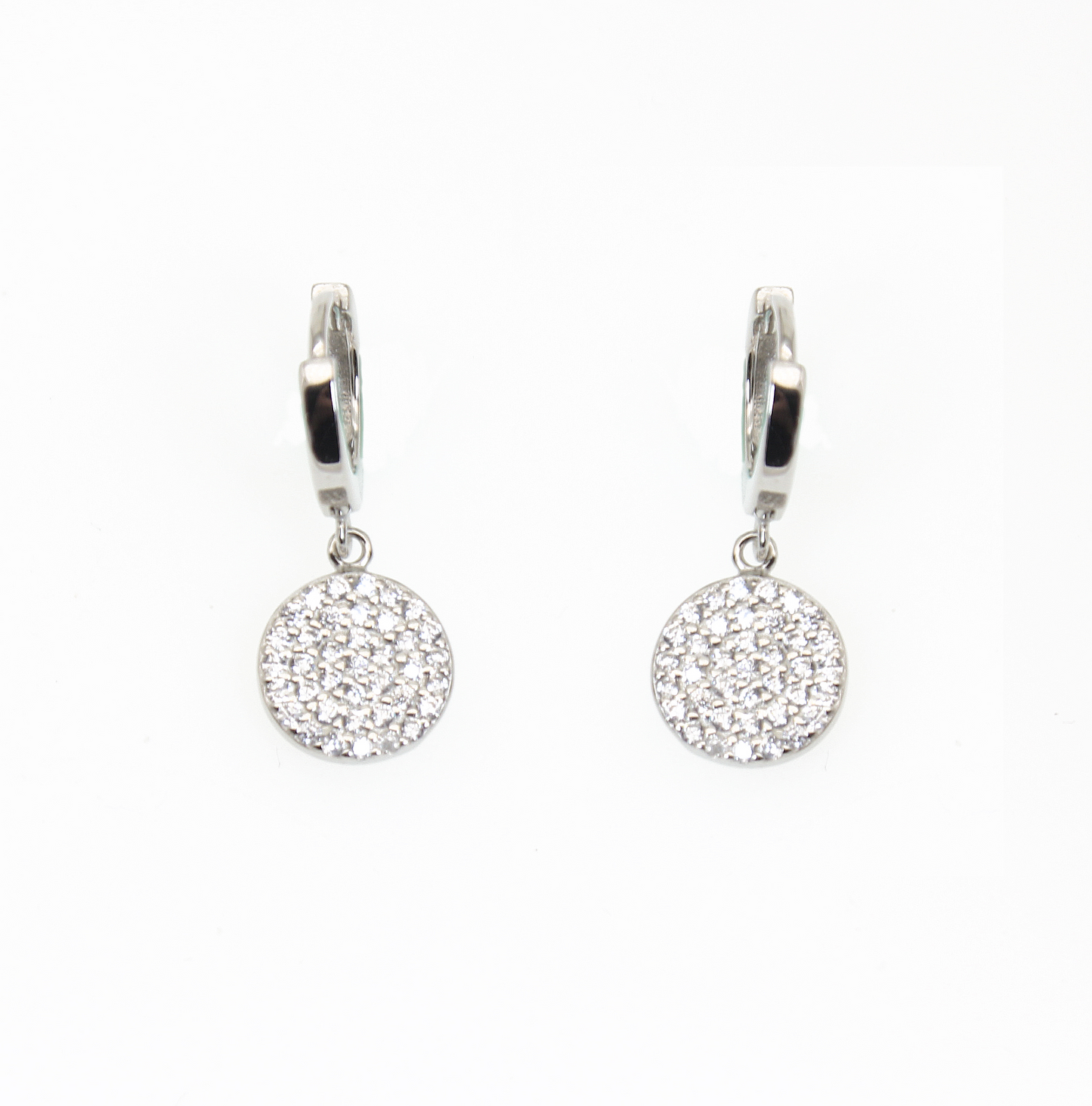 White zircon round shape silver 925 huggie earrings