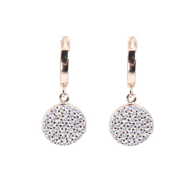 White zircon round shape silver 925 huggie earrings
