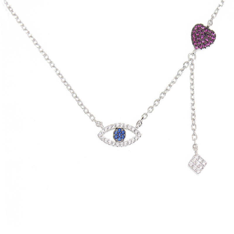 White and ruby and sapphire zircon silver 925 necklace
