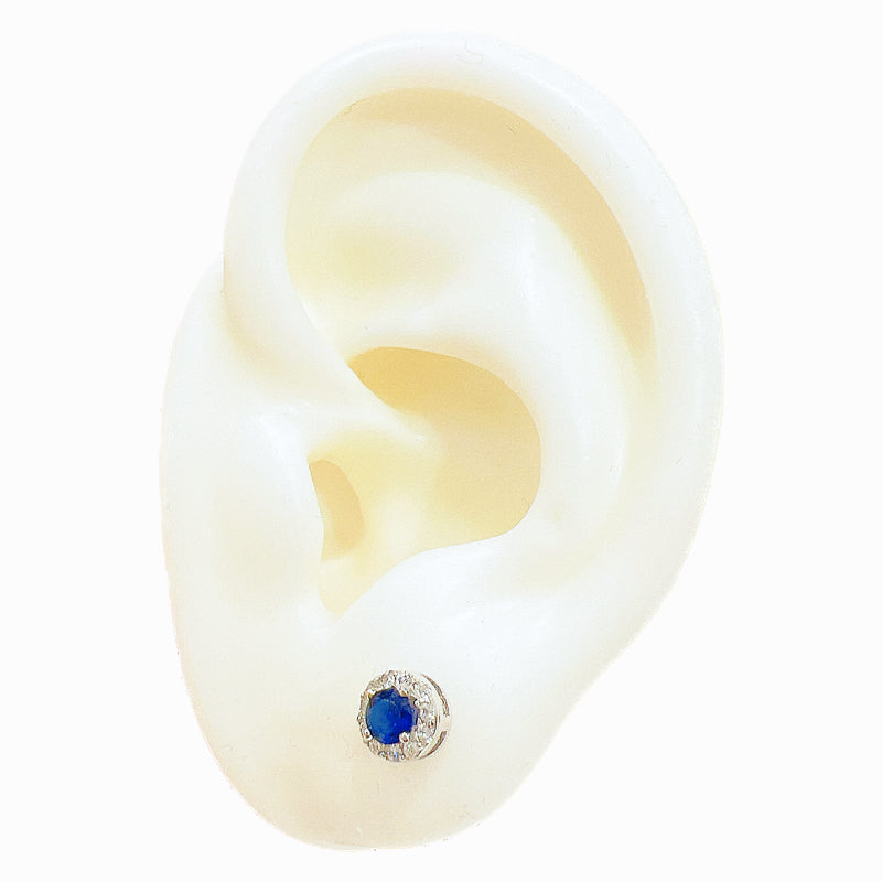 White and sapphire zircon round shape silver 925 earrings