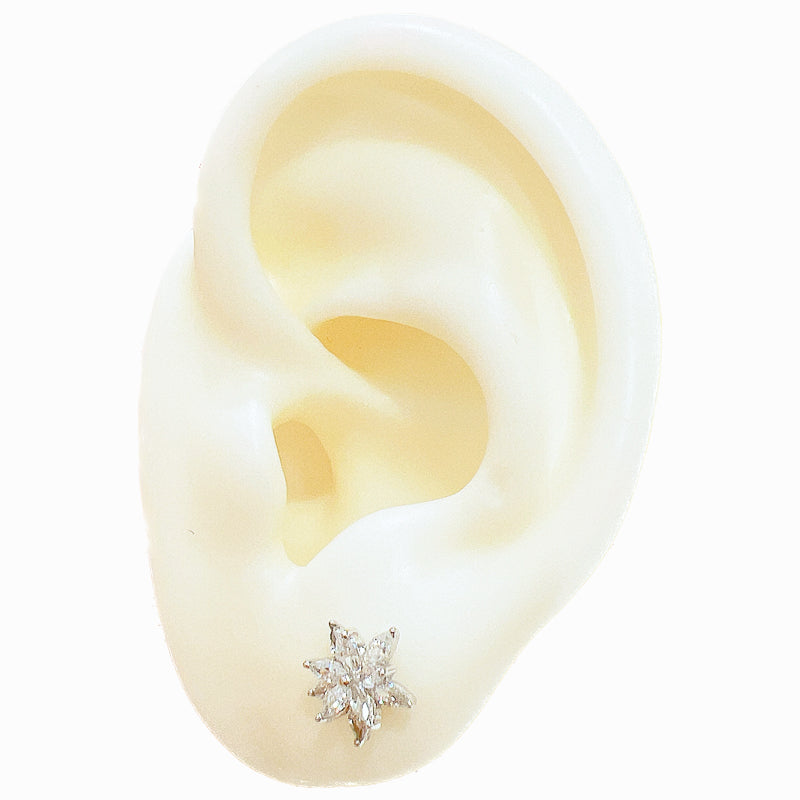 White zircon flower shaped silver 925 jewelry earrings