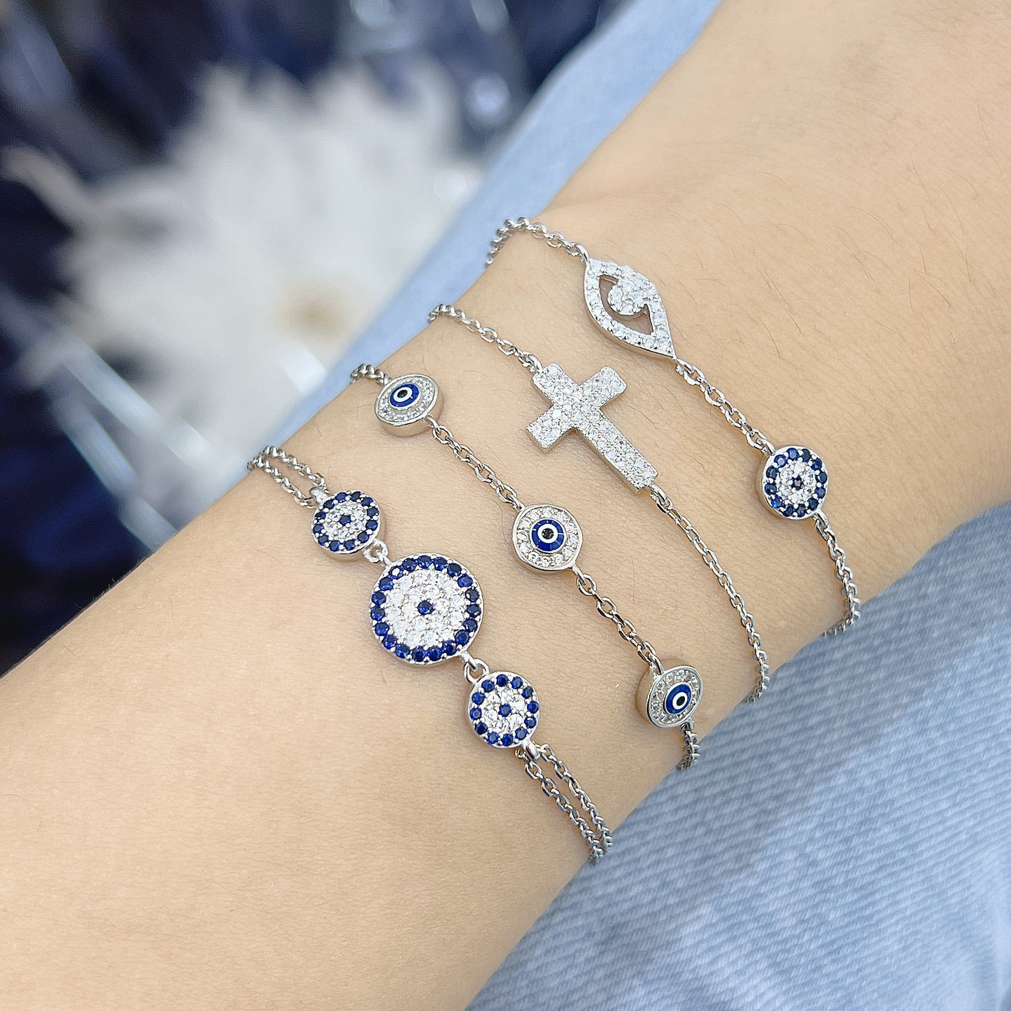 White zircon cross silver 925 bracelet