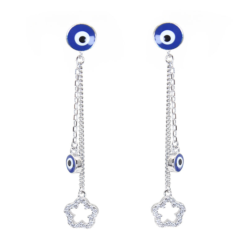 Dark blue enamel white zircon evil eye silver 925 earrings