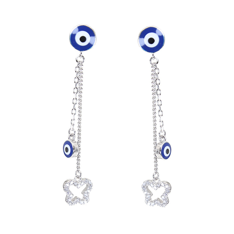 Dark blue enamel white zircon evil eye silver 925 earrings