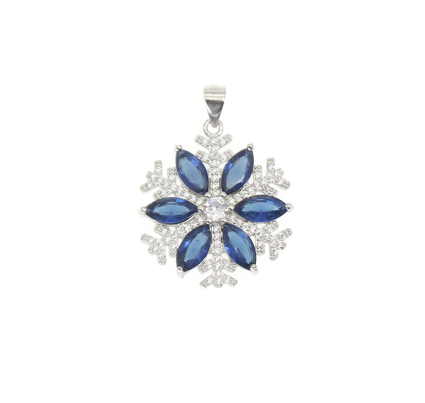 White and sapphire zircon flower shape silver 925 pendant