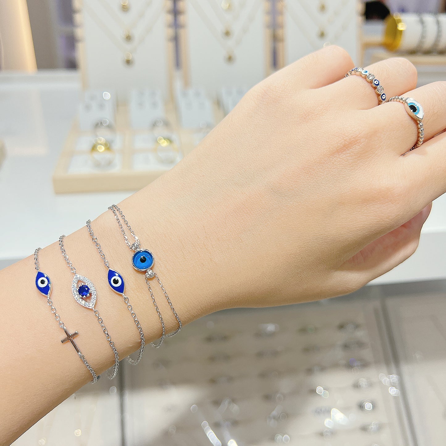 Sapphire and white zircon marquise evil eye silver 925 bracelet
