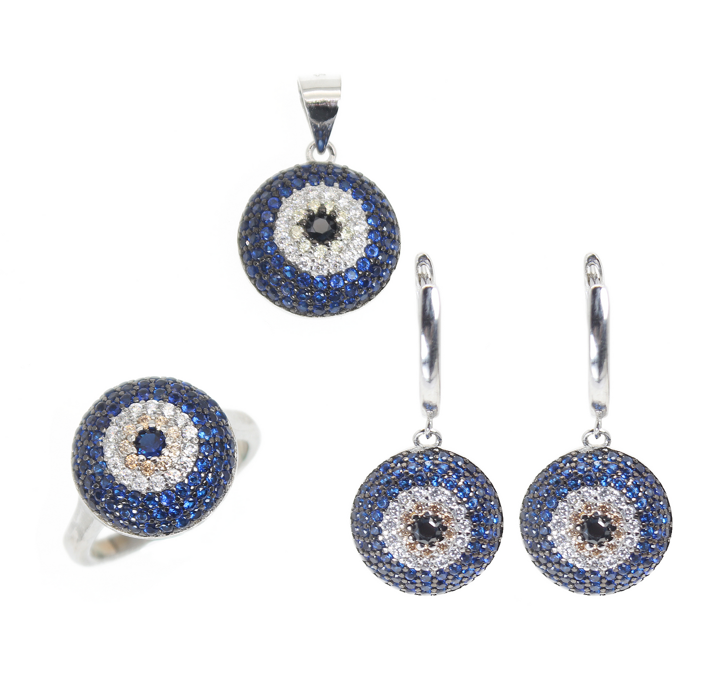 Multicolor cz round evil eye silver 925 jewelry set