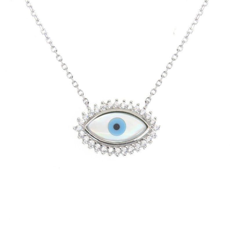 MOP white zircon marquise evil eye silver 925 necklace