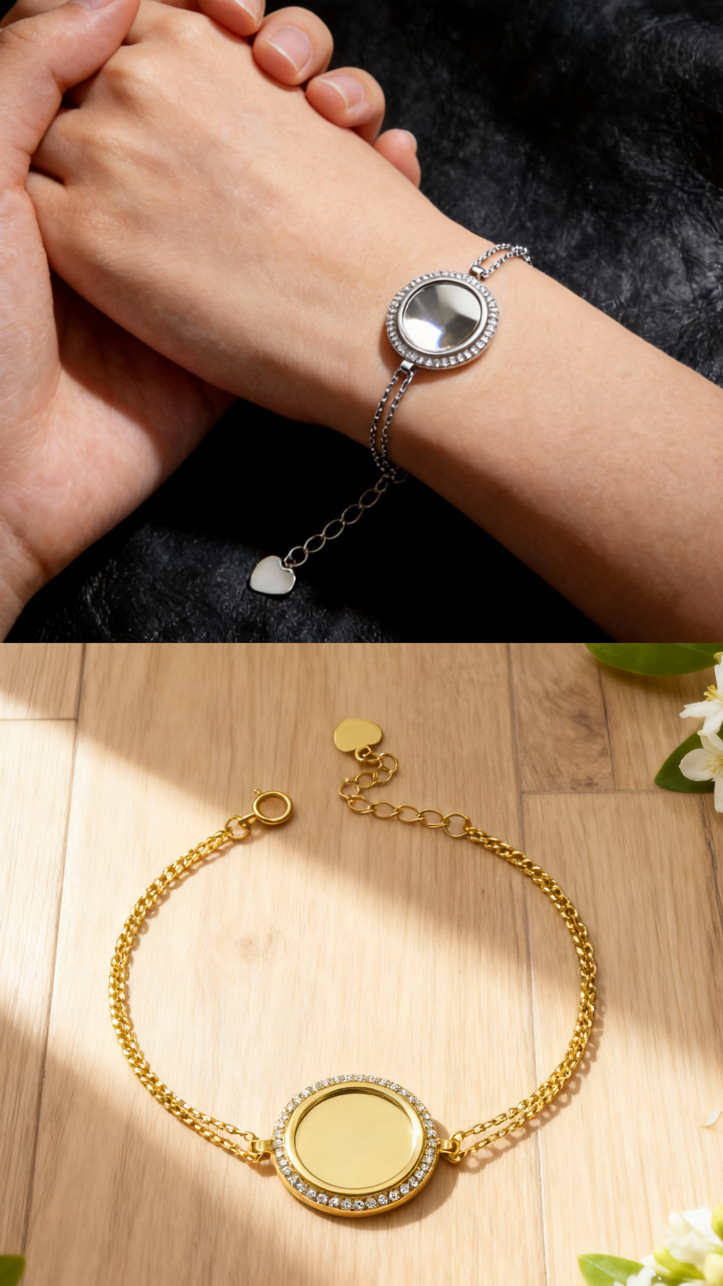 Silver House Sleek Double Chain Bracelet with Mirror Polish Finish | in Sterling Silver & Gold Plated | Adjustable Clasp