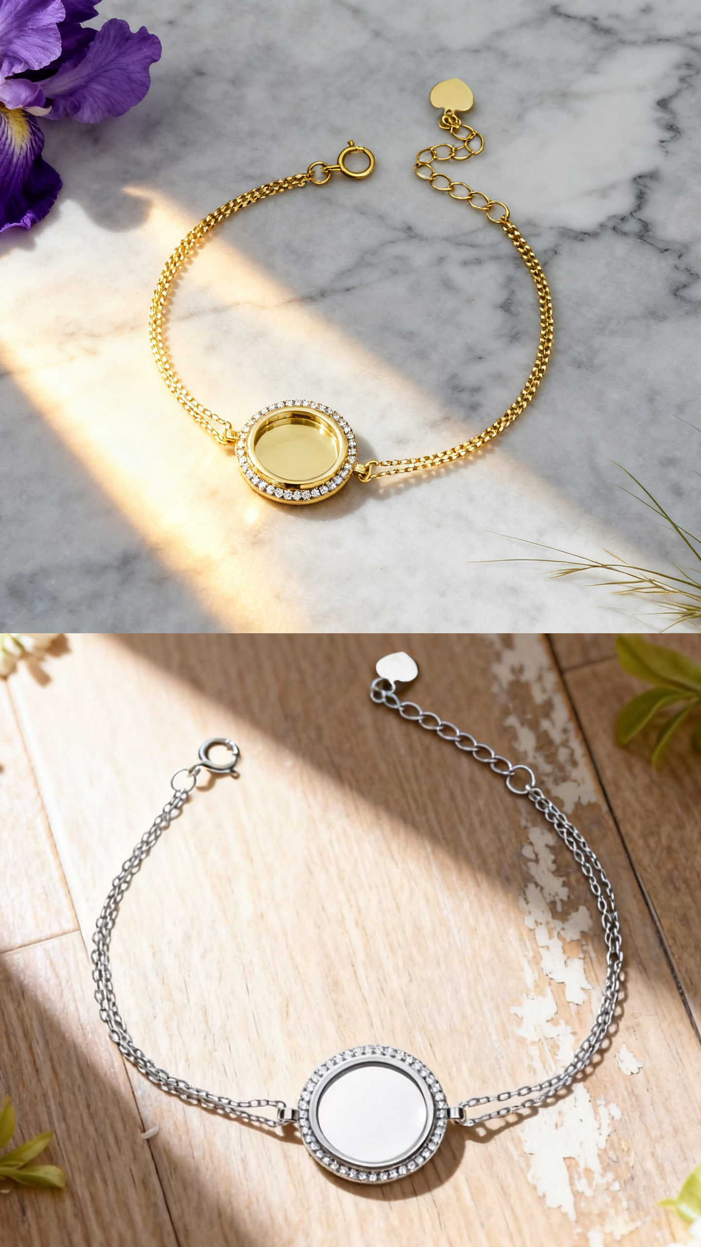 Silver House Sleek Double Chain Bracelet with Mirror Polish Finish | in Sterling Silver & Gold Plated | Adjustable Clasp