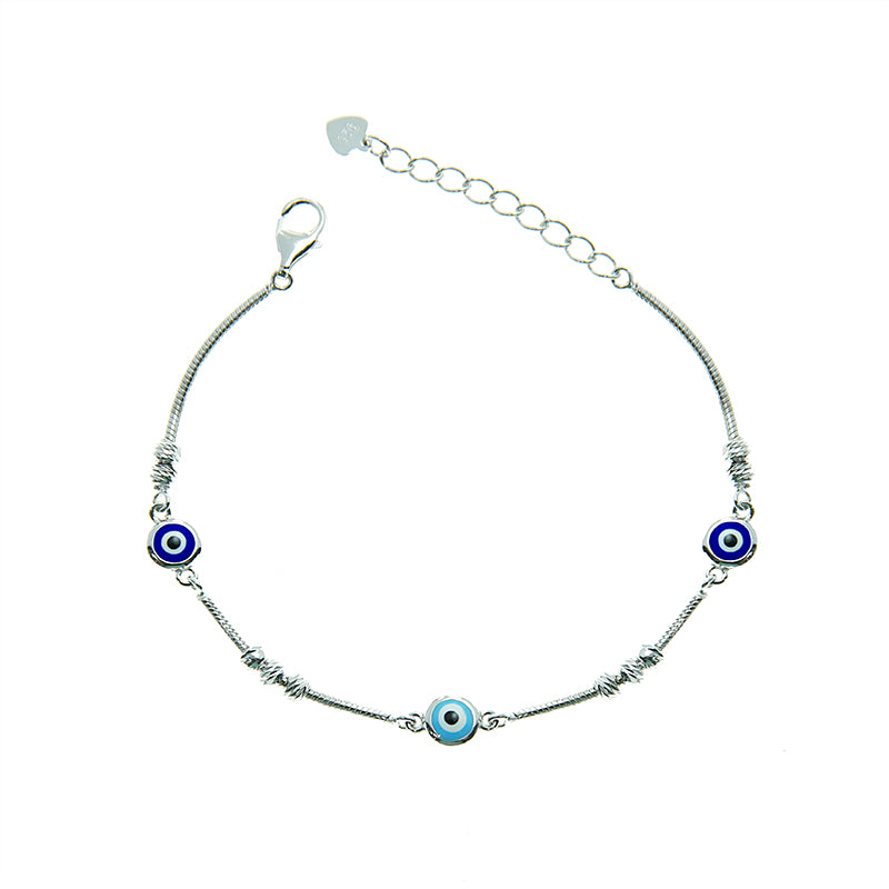 Silver House Blue Enamel Round Evil Eye Silver 925 Different colors on both sides Bracelet Individuation Fashion Accessories