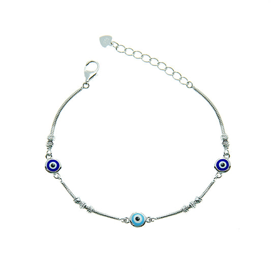 Silver House Blue Enamel Round Evil Eye Silver 925 Different colors on both sides Bracelet Individuation Fashion Accessories