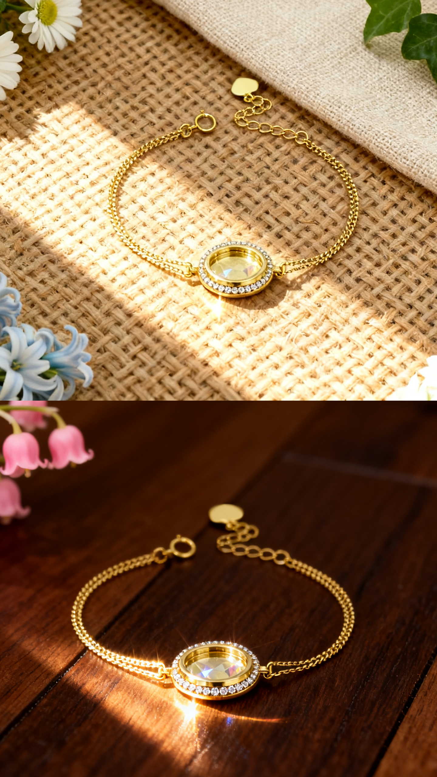 Silver House Sleek Double Chain Bracelet with Mirror Polish Finish | in Sterling Silver & Gold Plated | Adjustable Clasp