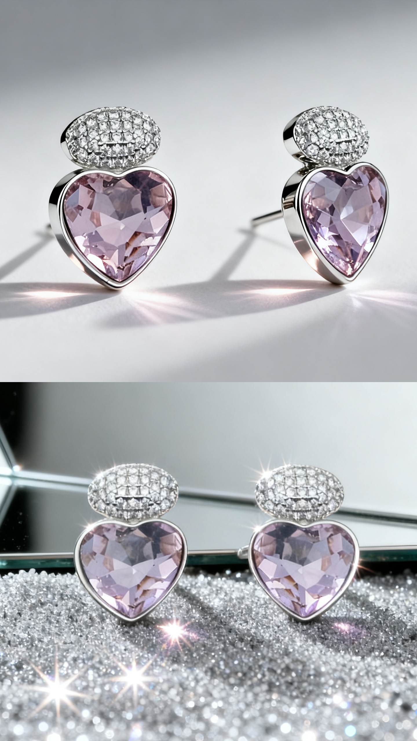 Silver House Heart Stud Earrings, Cubic Zirconia Heart Earrings in Sterling Silver, Minimalist Dainty Jewelry Gift