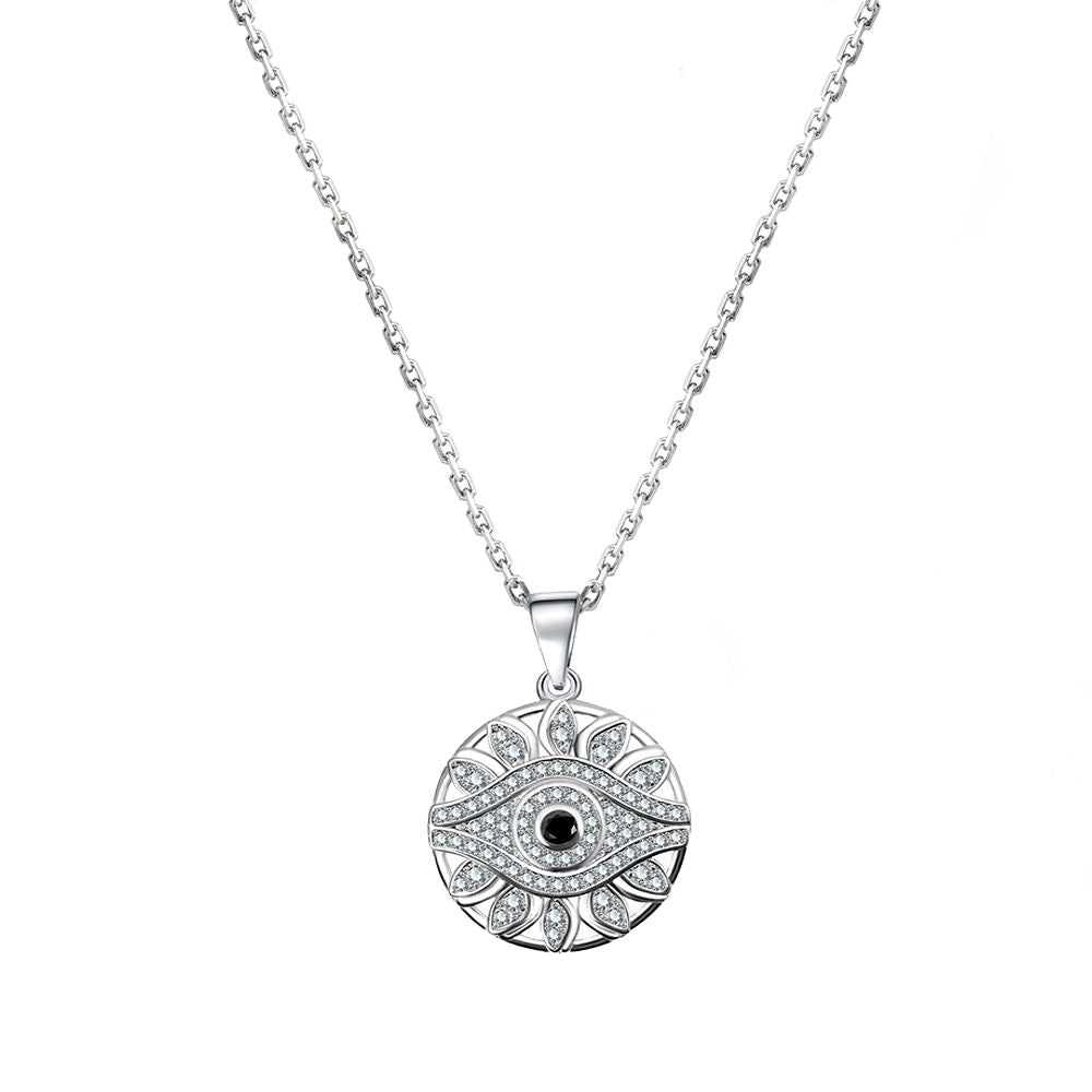 Silver House Sapphire Black White Zircon Evil Eye Silver 925 Necklace