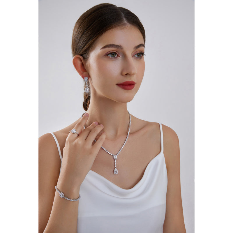 Full white zircon baguette luxury silver 925 jewelry set