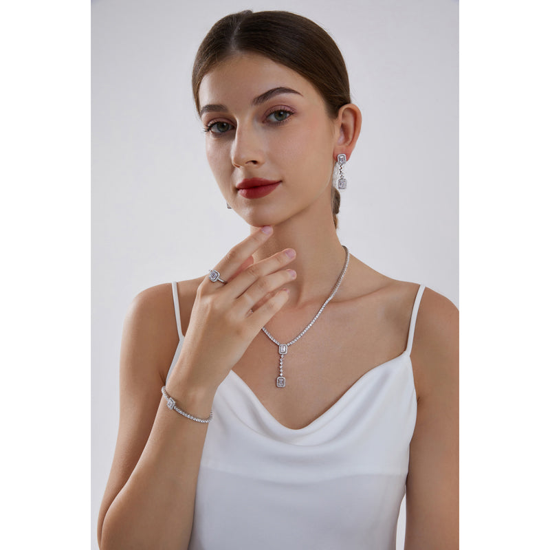 Full white zircon baguette luxury silver 925 jewelry set