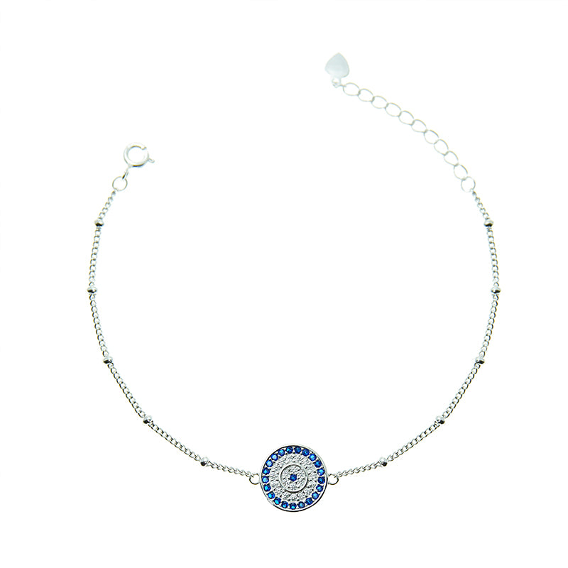 Silver House Blue Round Evil Eye Silver 925 Zircon Bracelet Individuation Fashion Accessories