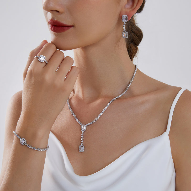 Full white zircon baguette luxury silver 925 jewelry set