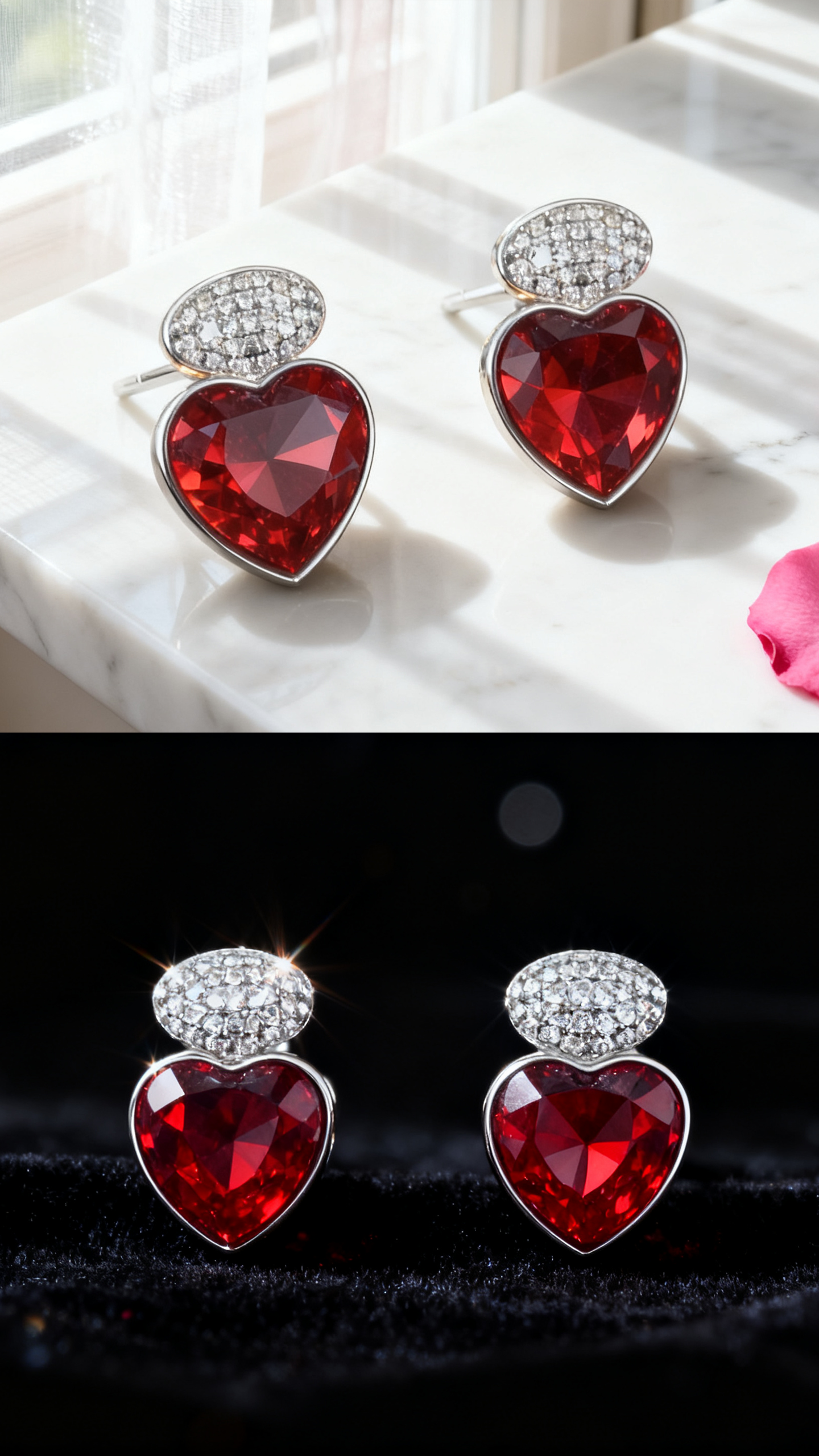 Silver House Heart Stud Earrings, Cubic Zirconia Heart Earrings in Sterling Silver, Minimalist Dainty Jewelry Gift