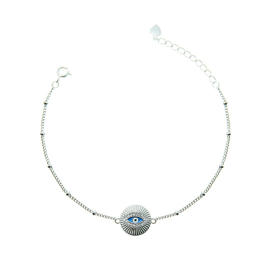 Silver House Light Blue Half Moon Haped  Evil Eye Silver 925 Enamel Bracelet Individuation Fashion Accessories