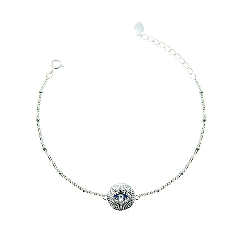 Silver House Dark Blue Half Moon Haped  Evil Eye Silver 925 Enamel Bracelet Individuation Fashion Accessories