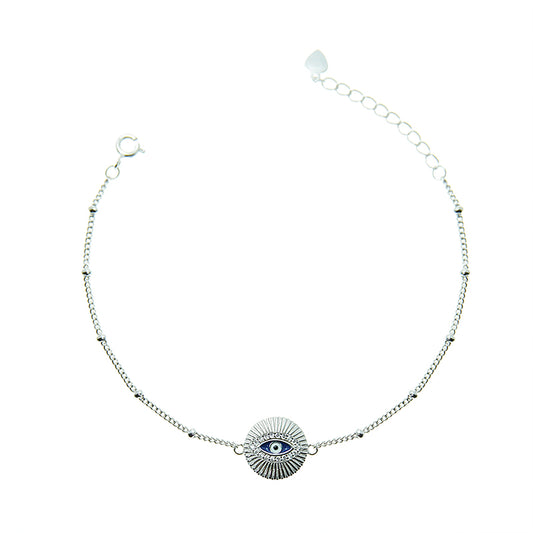 Silver House Dark Blue Half Moon Haped  Evil Eye Silver 925 Enamel Bracelet Individuation Fashion Accessories