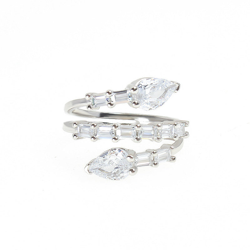 Silver House White Zircon Snakelike 925 Silver Ring Individuation Fashion