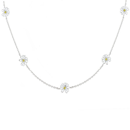 Silver House Flower Yellow White Daisy Enamel Silver 925 Enamel Necklace Young Girl Summer