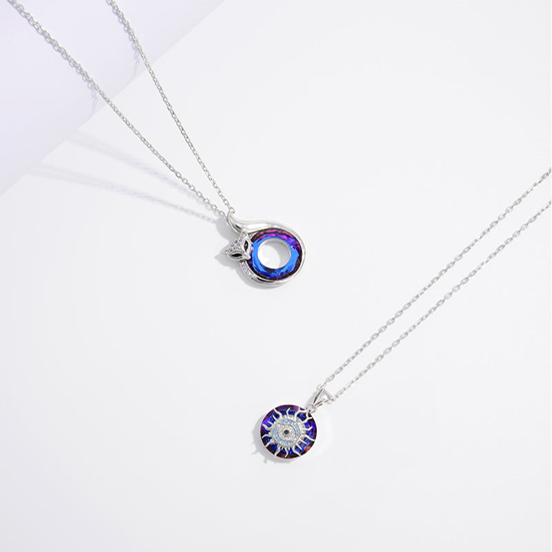 Dark Blue Crystal Evil Eye Silver 925 Necklace