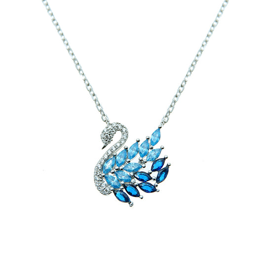 Swan Sapphire Agua Silver 925 Necklace