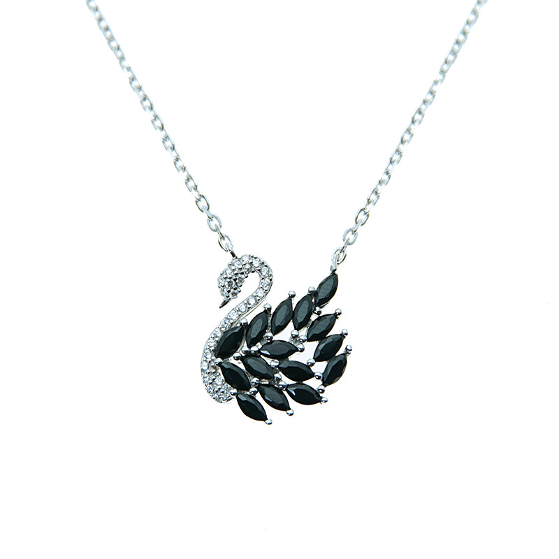 Swan Black Zircon Silver 925 Necklace