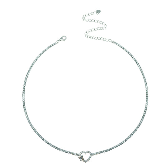 Silver House Heart Shape & Butterfly Zircon Silver 925 Necklace Sweet