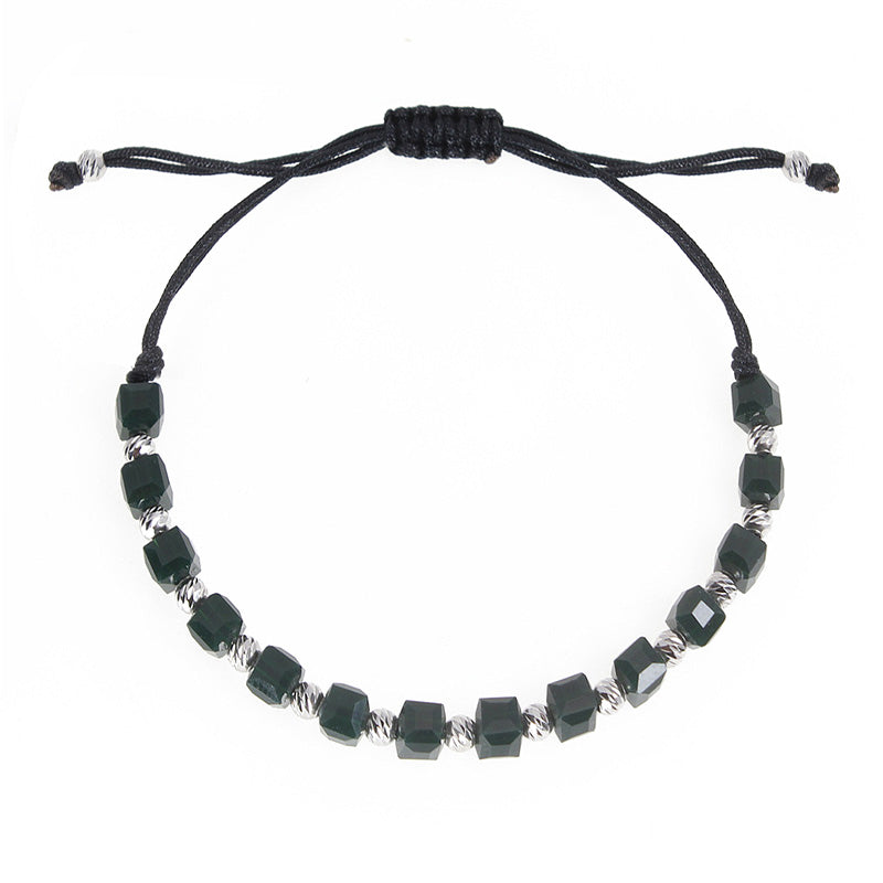 Black Crystal Silver Beads Macrame Bracelet