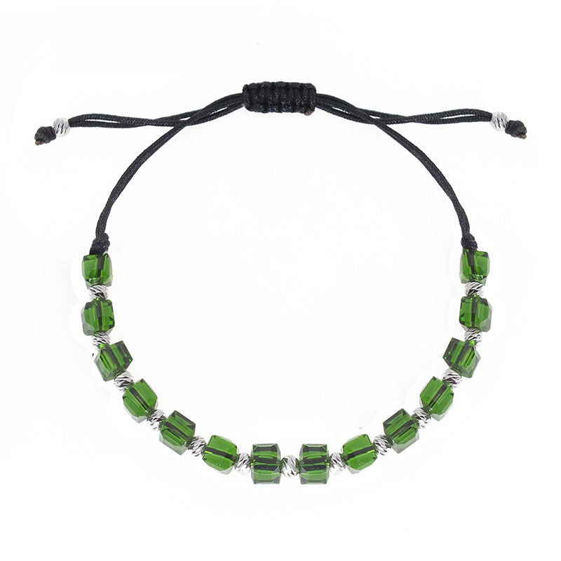 Green Crystal Silver Beads Macrame Bracelet