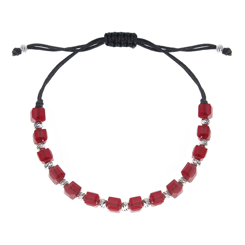 Ruby Crystal Silver Beads Macrame Bracelet